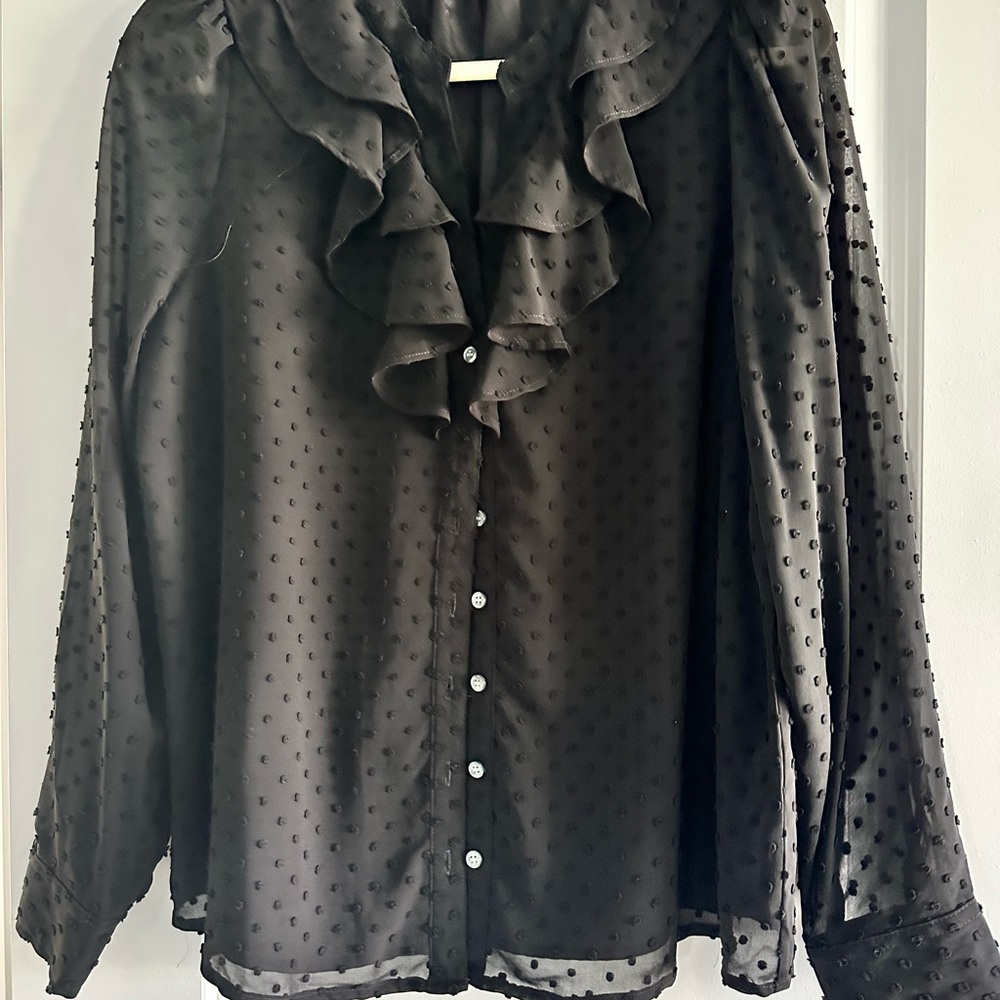 J. Crew Black Ruffled Blouse